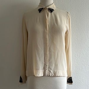 Club Monaco Silky Blouse with Lace Accent Sz Medium
